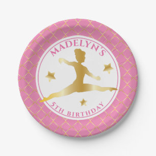 Pink   Gold Gymnast Gymnastics Girl Birthday Party Paper Plate