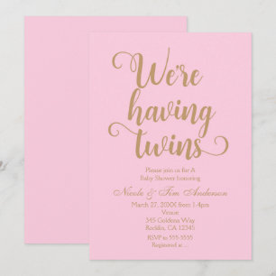Pink & Gold Having Twins Baby Shower Invitations