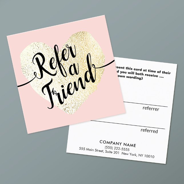 Pink Gold Heart Beauty Salon Loyalty Referral Card (Creator Uploaded)