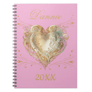  Pink & Gold Heart Elegant Custom  Notebook