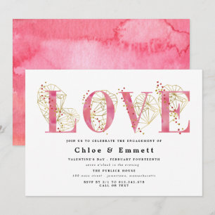 Pink Gold Heart Geometric Engagement Party Invitation