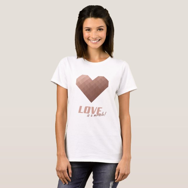 Pink Gold Heart Metallic Geometric Design T-Shirt (Front Full)