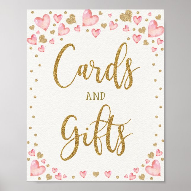 Pink Gold Hearts Cards Gifts Baby Shower Birthday Poster (Front)