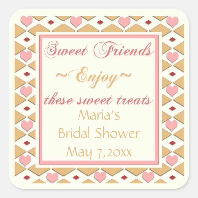 Pink Gold Hearts Diamonds Candy Buffet Stickers (Front)