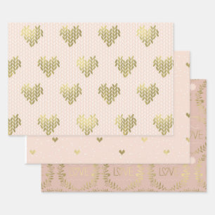 Pink Gold Hearts Love Wrapping Paper Sheets
