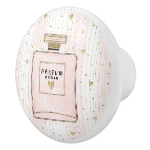 Pink & Gold Hearts Paris Parfum Chic Fashion Ceramic Knob