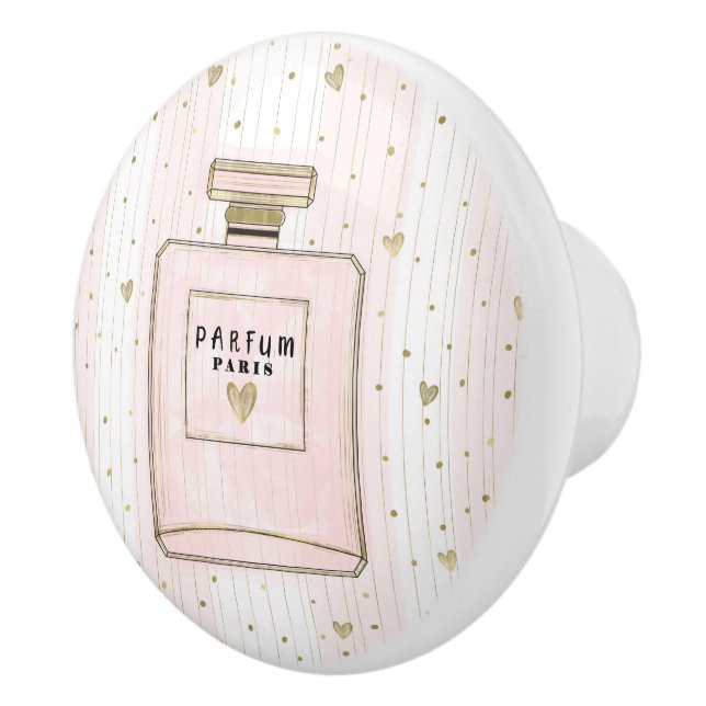 Pink & Gold Hearts Paris Parfum Chic Fashion Ceramic Knob (Right)