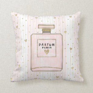 Pink & Gold Hearts Paris Parfum Chic Fashion Cushion