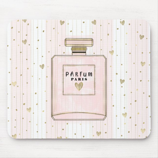 Pink & Gold Hearts Paris Parfum Chic Fashion Mouse Mat (Front)