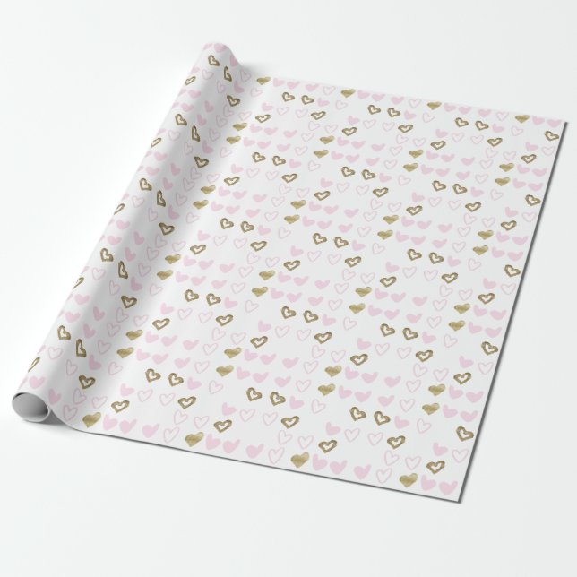 Pink & Gold Hearts Wrapping Paper (Unrolled)