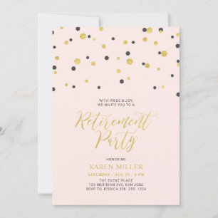Pink & Gold   Hexagon Confetti Retirement Party Invitation