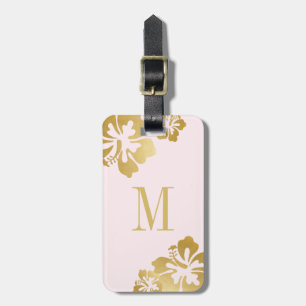 Pink Gold Hibiscus Tropical Flower Pretty Luggage Luggage Tag