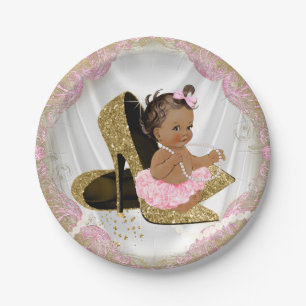 Pink Gold High Heel Ethnic Baby Shower Paper Plate