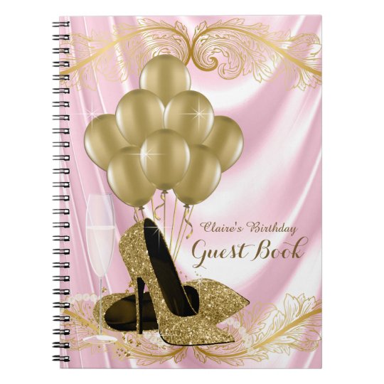 Pink Gold High Heel Shoe Birthday Party Guest Book