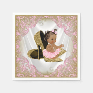 Pink Gold High Heel Shoe Etnic Girl Baby Shower Napkin