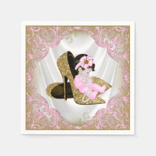 Pink Gold High Heel Shoe Pearl Girl Baby Shower Napkin
