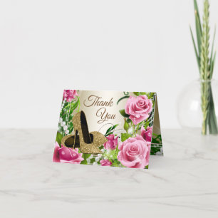 Pink Gold High Heel Shoe Roses Thank You Cards