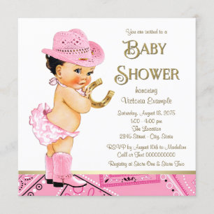 Pink Gold Horseshoe Cowgirl Baby Shower Invitation