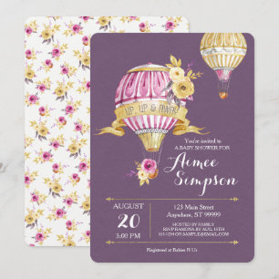 Pink Gold Hot Air Balloon Baby Shower Invitation