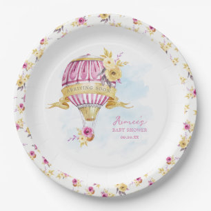 Pink Gold Hot Air Balloon Baby Shower Personalised Paper Plate