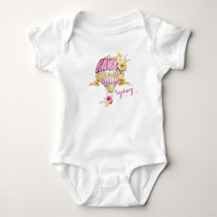 Pink+Gold Hot Air Balloon "I've Arrived!" Baby Bodysuit