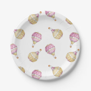 Pink Gold Hot Air Balloons Baby Shower Paper Plate