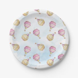Pink Gold Hot Air Balloons Baby Shower Paper Plate
