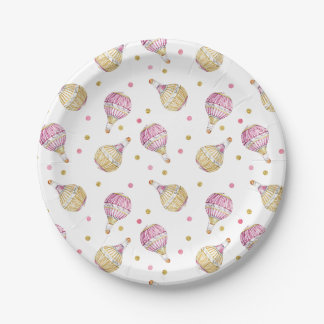 Pink Gold Hot Air Balloons Baby Shower Paper Plate