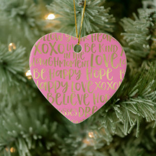 Pink Gold Inspirational Words Ceramic Tree Decoration