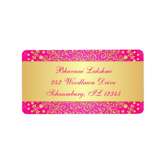 Pink, Gold Intricate Scrolls Return Address Label (Front)