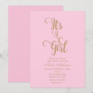 Pink & Gold It's A Girl Baby Shower Invitations