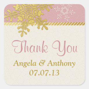 Pink Gold Ivory Snowflake Winter Wedding Stickers