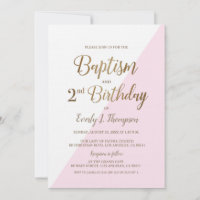 Pink Gold Joint Baptism 2nd Birthday Invitation