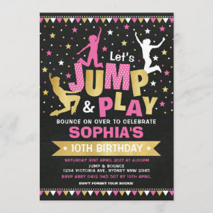 Pink Gold Jump Birthday Trampoline Bounce House Invitation