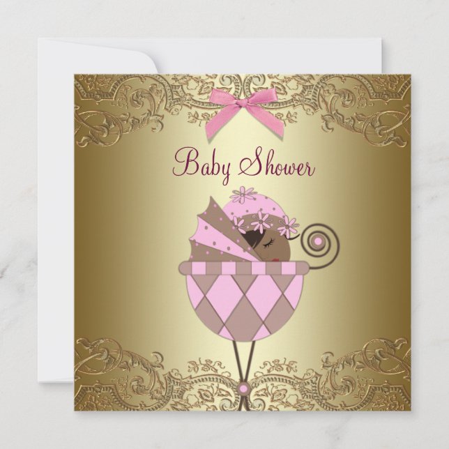 Pink Gold Lace Baby Girl Shower Invitation (Front)