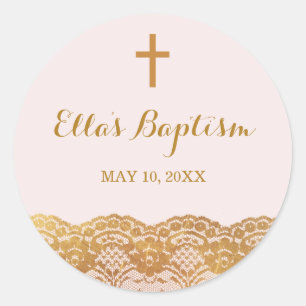Pink Gold Lace Girl Baptism Sticker