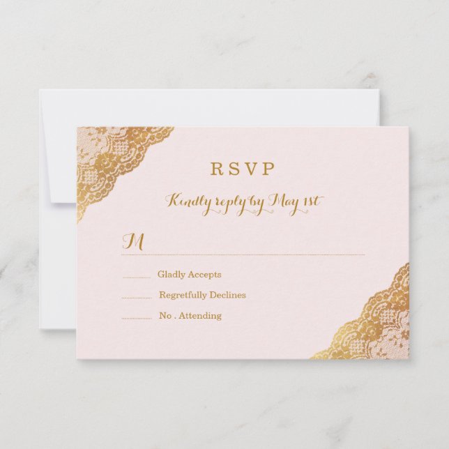 Pink Gold Lace RSVP (Front)
