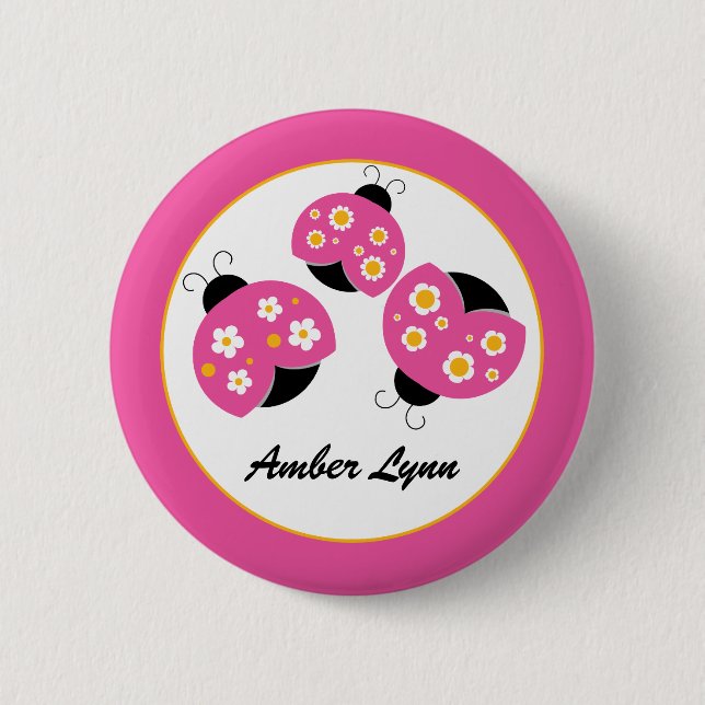 Pink & Gold Ladybugs 6 Cm Round Badge (Front)
