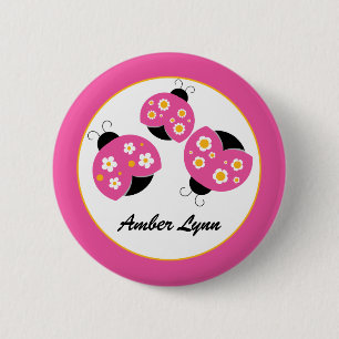 Pink & Gold Ladybugs 6 Cm Round Badge
