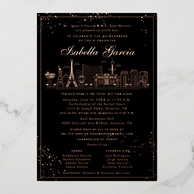 Pink Gold Las Vegas Quinceañera Birthday Invitatio (Front)
