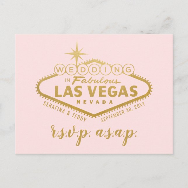 Pink Gold Las Vegas Wedding RSVP Response Postcard (Front)