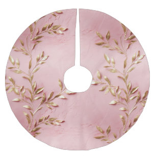 Pink Gold Leaves Brushed Polyester Tree Skirt