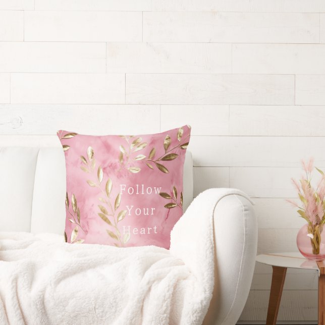 Pink Gold Leaves Cushion (Couch)