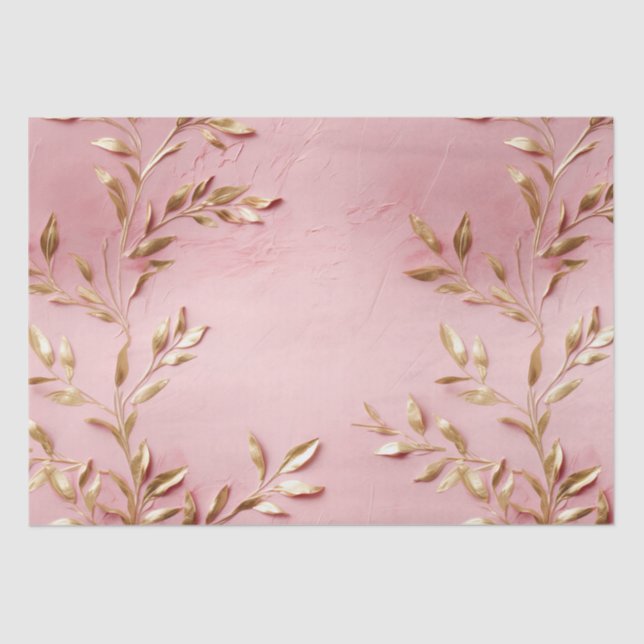 Pink Gold Leaves Tissue Paper (Front)