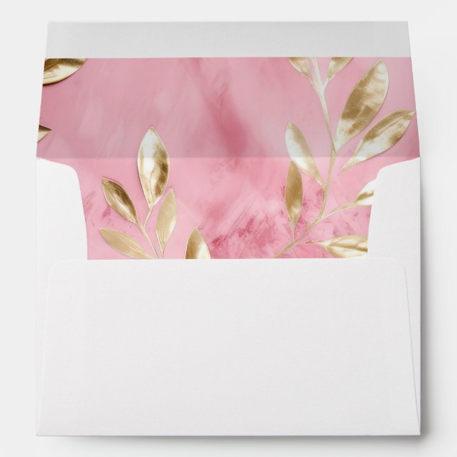 Pink Gold Leaves Wedding Envelope (Back (Bottom))