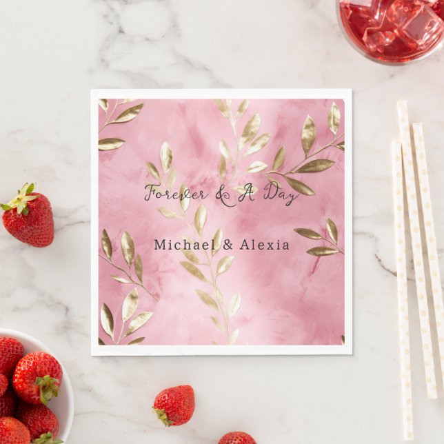 Pink Gold Leaves Wedding Napkin (Insitu)