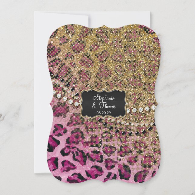 Pink Gold Leopard Animal Print Glitter Wedding Invitation (Front)