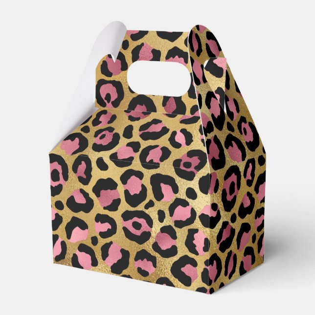 Pink & Gold Leopard Animal Print, Leopard Gift Favour Box (Front Side)