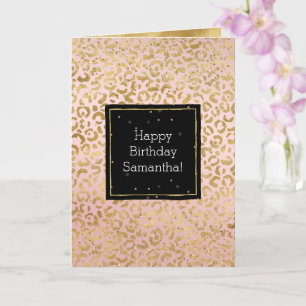 Pink Gold Leopard Glitz Confetti Card