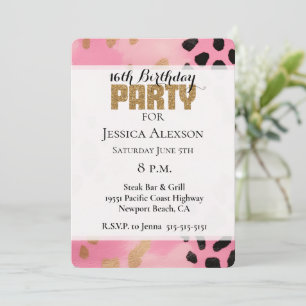 Pink Gold Leopard Gold Glitter Party Invitation